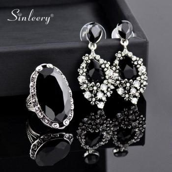 Set de Joyas Mujer: Anillo y Pendientes Circonia Negra en Plata Antigüa TZ431