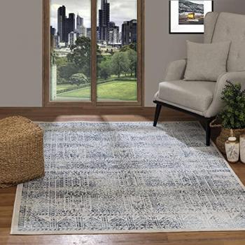 Tappeto Soggiorno Vintage Orientale 160x215 cm Blu e Bianco
