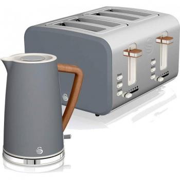 Grille-Pain 4 Tranches + Bouilloire Swan – Pack Petit Déjeuner Gris