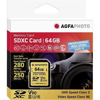 AGFAPHOTO SDXC UHS II 64GB Professional High Speed U3 V90 (SDXC, 64 GB, U3, UHS-II), Speicherkarte, Gold