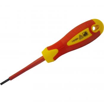 Faithfull VDE Insulated Soft Grip Slotted Screwdriver with a Tip Diameter of 4.0mm and a Length of 100mm (Product Code: FAISDVDE40)