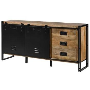Buffet de manguier laqué naturel clair 195 cm × 45 cm × 90 cm – structure en métal noir Blackburn 107
