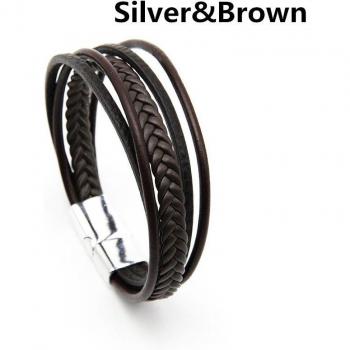Brazalete de cuero para hombre con cierre magnético de acero