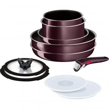 Tefal Neo Vintage Bordeaux Brown L43992 – Set Completo di Pentole e Padelle (10) con Manici Detachabili per Forni a Gas, Non Tossiche