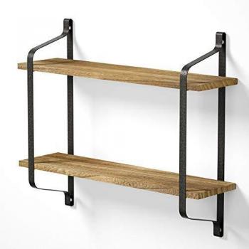 Midcentury Black & Wood Floating Shelves
