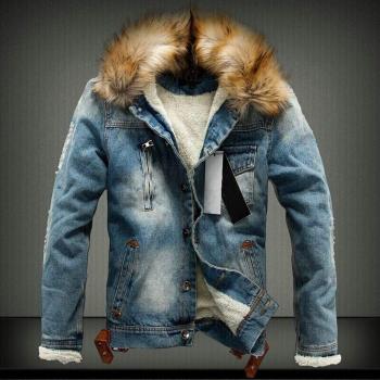 Chaqueta polar de mezclilla para hombre, cuello de piel, look retro