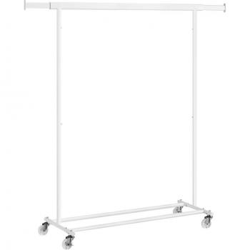 Porte-Manteaux à Roulettes, Tringle Extensible, Blanc, Charge Jusqu’à 90 kg