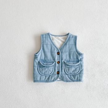 Kids All-Match Fleece Lined Denim Vest 2022