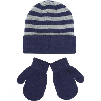 Kids' Warm Striped Wool Hat and Gloves Set
