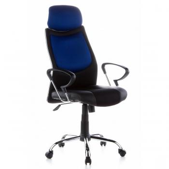 Bürostuhl City 80 (Schwarz/Blau) – hohe Rückenlehne, Kopfstütze