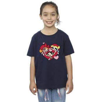 Navy Cotton T-Shirt for 9-Year-Olds: Powerpuff Girls Holding Hands Heart Design