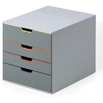 Schubladenbox Varicolor 4, DIN A4/C4, 4 Schubladen, geschlossen, 2 hohe Schübe, 2 flache Schübe, stapelbar, anthrazit, farbige Griffmulden