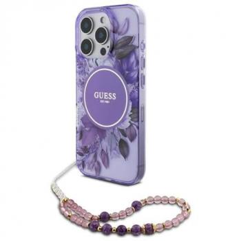 Cubierta Guess Lila con Cadena de Perlas Magsafe para iPhone 16 Pro Max