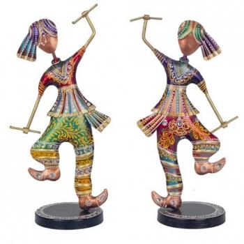 Figurine Grise Personnage Africain et Éléphant 33x28x11cm
