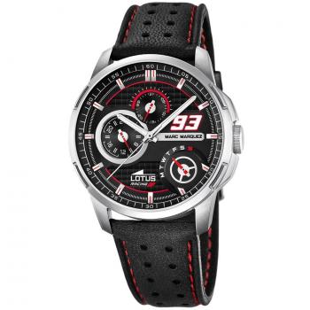 Marc‑Marquez 2015 Herren Quarzkollektion von Lotus – Schwarz‑Zifferblatt, Lederarmband