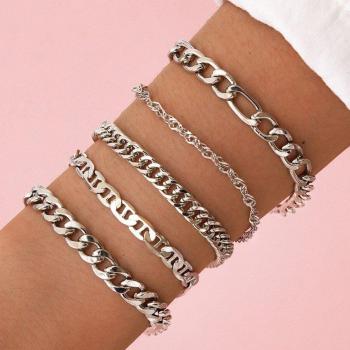 Thick Chain Bracelet Set for Women with Rhinestones