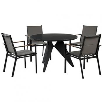 Ensemble salle à manger extérieur – aluminium noir – 4 places – coussins gris OLMETTO/BUSSETO