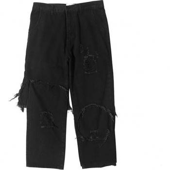 UNCLEDONJM schwarze Herren Jeans, lockerer Sitz, Zerstörte Details