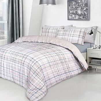 Sleepdown Check Natural Reversible Quilt Cover Set (Single)