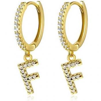 Pendientes aro iniciales A-Z mujer, chapados en oro blanco