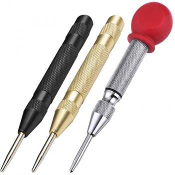 5 Inch Automatic Center Punch Tool Kit, 3 Pcs Spring-Loaded Hand Tool with Cushion Cap – Gold and Black