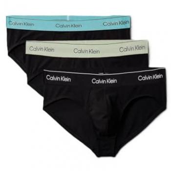 Pack Triple de Slips Calvin Klein Hip Icon Cotton Stretch (Negro, Azul, Verde) – Talla Mediana