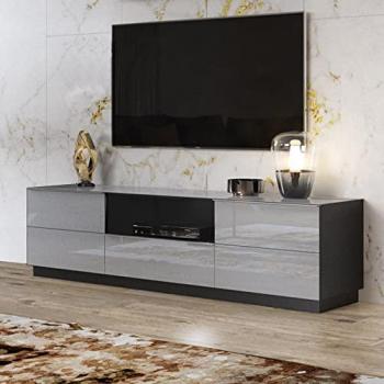 Stehendes Lowboard HOOVER-83 modern grau mit schwarzem Korpus und Glasfronten