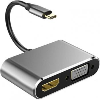 Adaptador 4 en 1 con HDMI 4K, VGA, USB3.0, Conversor de audio/video – Cargador PD 87W