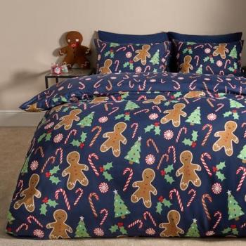 Reversible Navy Gingerbread Duvet Set with Matching Pillowcase