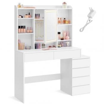 Coiffeuse à Grand Miroir LED Régulable – Blanc Nuage, 40 × 117,5 × 145 cm