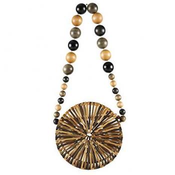 Schultertasche COLLEZIONE ALESSANDRO Panda, Damen, Bast, komplett aus Holz