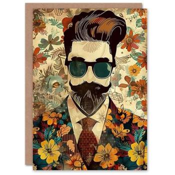 Hipster Style Birthday Card – Grandad & Family Floral Portrait