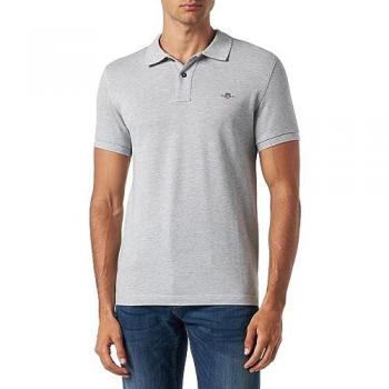 Poloshirt GANT SLIM SHIELD SS PIQUE POLO Gr. 4XL, grau (grau melange), Herren, Jersey, Obermaterial: 100% Baumwolle, meliert, Shirts, mit Logostickerei auf der Brust