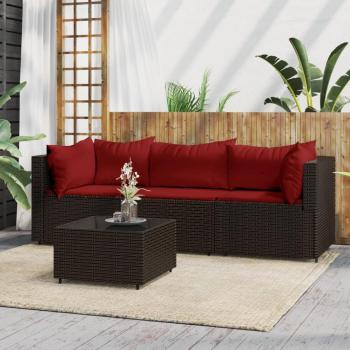 VidaXL 4 Piece Garden Seating Set with Cushions Brown Poly Rattan
