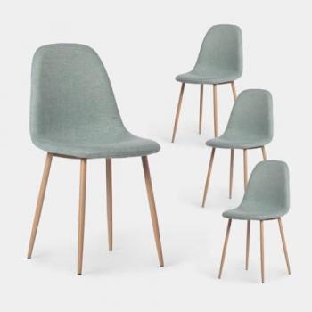 Conjunto de 4 sillas Verde 45x86 cm, diseño Elegance con patas naturales