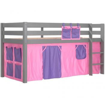 Lit mezzanine 90x200 cm avec tente Bella en bois massif gris