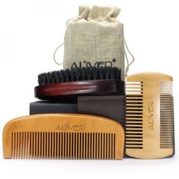3 Pcs Beard Care Kit with Schima Wood Comb