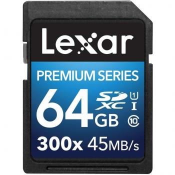 Mémoire SDXC 64 Go Lexar Premium – Classe 10, 300 Mo/s UHS‑I