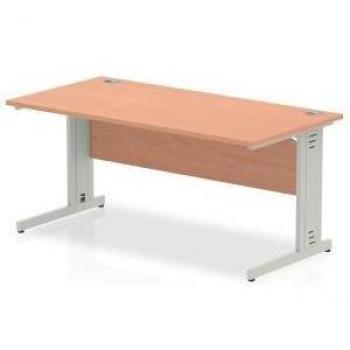 Impulse 1600mm x 800mm Beech Top Straight Desk with Silver Cable Managed Legs