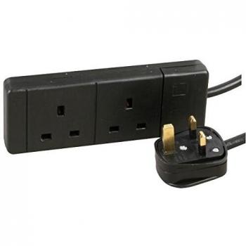 2 Gang Way UK 13A Trailing Socket Black 15m Extension Lead