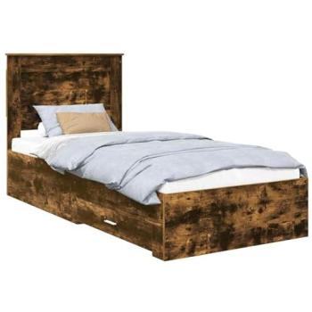 75 × 190 cm Smoked Oak & Silver Bed Frame – Engineered Wood by VidaXL