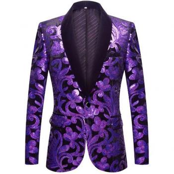 Purple Floral Sequin Jacket for Men