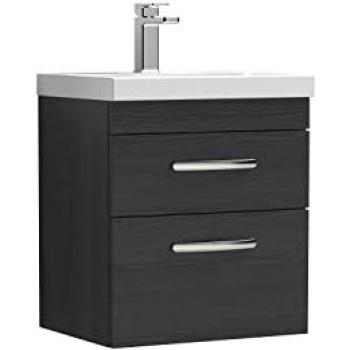 Nuie Athena Woodgrain Wall-Hung 2-Drawer Vanity Unit with Thin Edge Ceramic Basin – MDF – 500 mm Wide – Charcoal Black