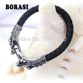 Titanium and Leather Dragon Bracelet for Men