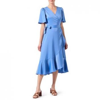 Vêtement de cérémonie mi‑longue portefeuille en satin « Bleu Océan »