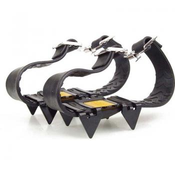 Outdoor Black Mountain Boots with Ice/Snow Crampon Covers, Anti-Slip for Rainy Conditions