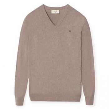 Silbon Camiseta Hombre Cuello Pico Taupe Liso