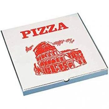 Caja para pizza, 300 x 300 x 30 mm, diseño blanco y rojo