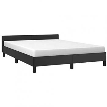 VidaXL Black Faux Leather Double Bed Frame with Headboard, 135x190cm, Durable & Easy Assembly