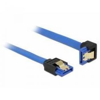 DELOCK 10 cm SATA-kabel med rak och vinklad kontakt nedåt, blå och guld